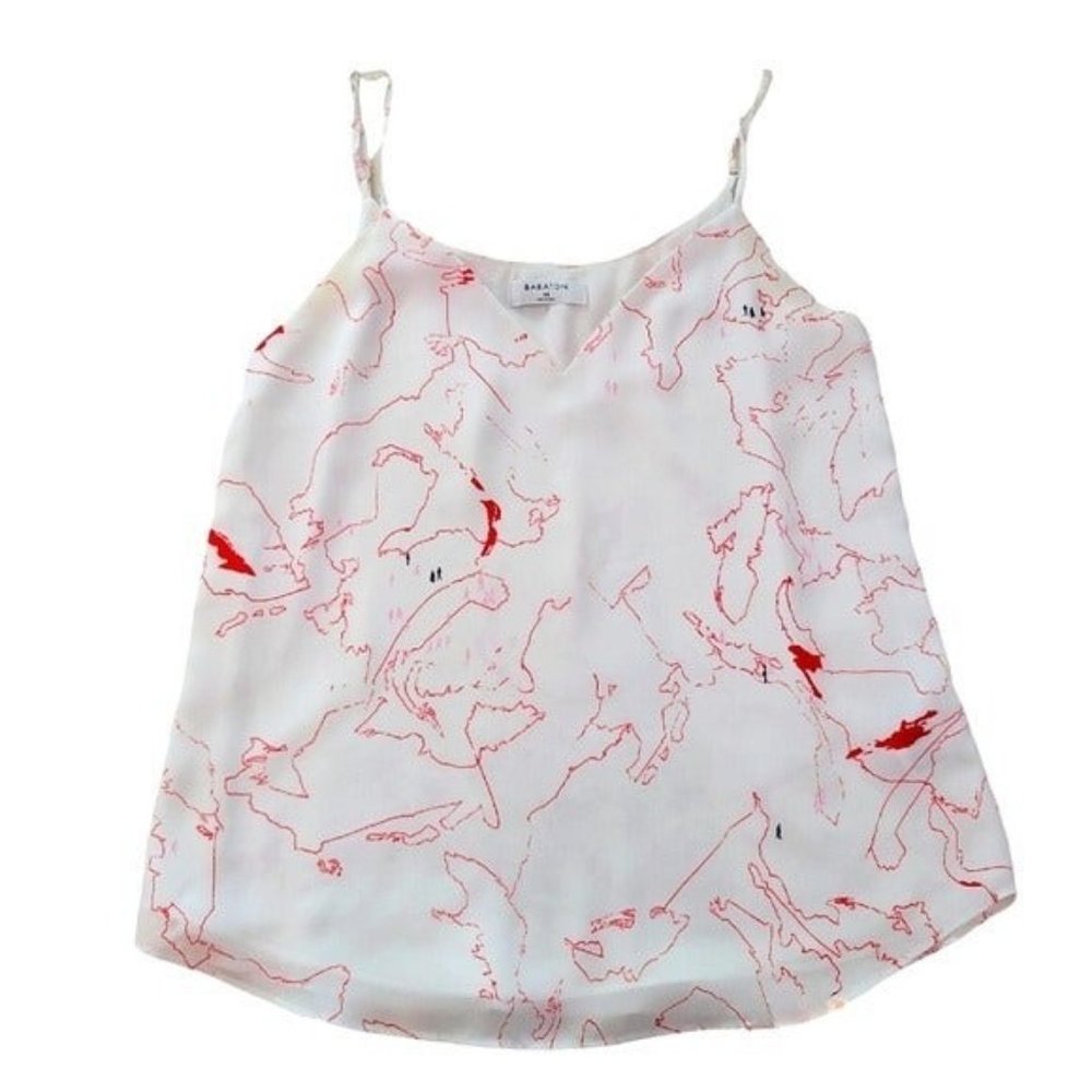 Aritzia Babaton Everly Drapey V-neck White Print Camisole size XS